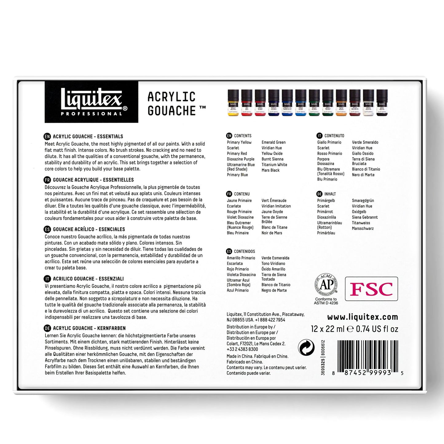 Liquitex Professional Acrylic Gouache 12X22ml Set - Essentials