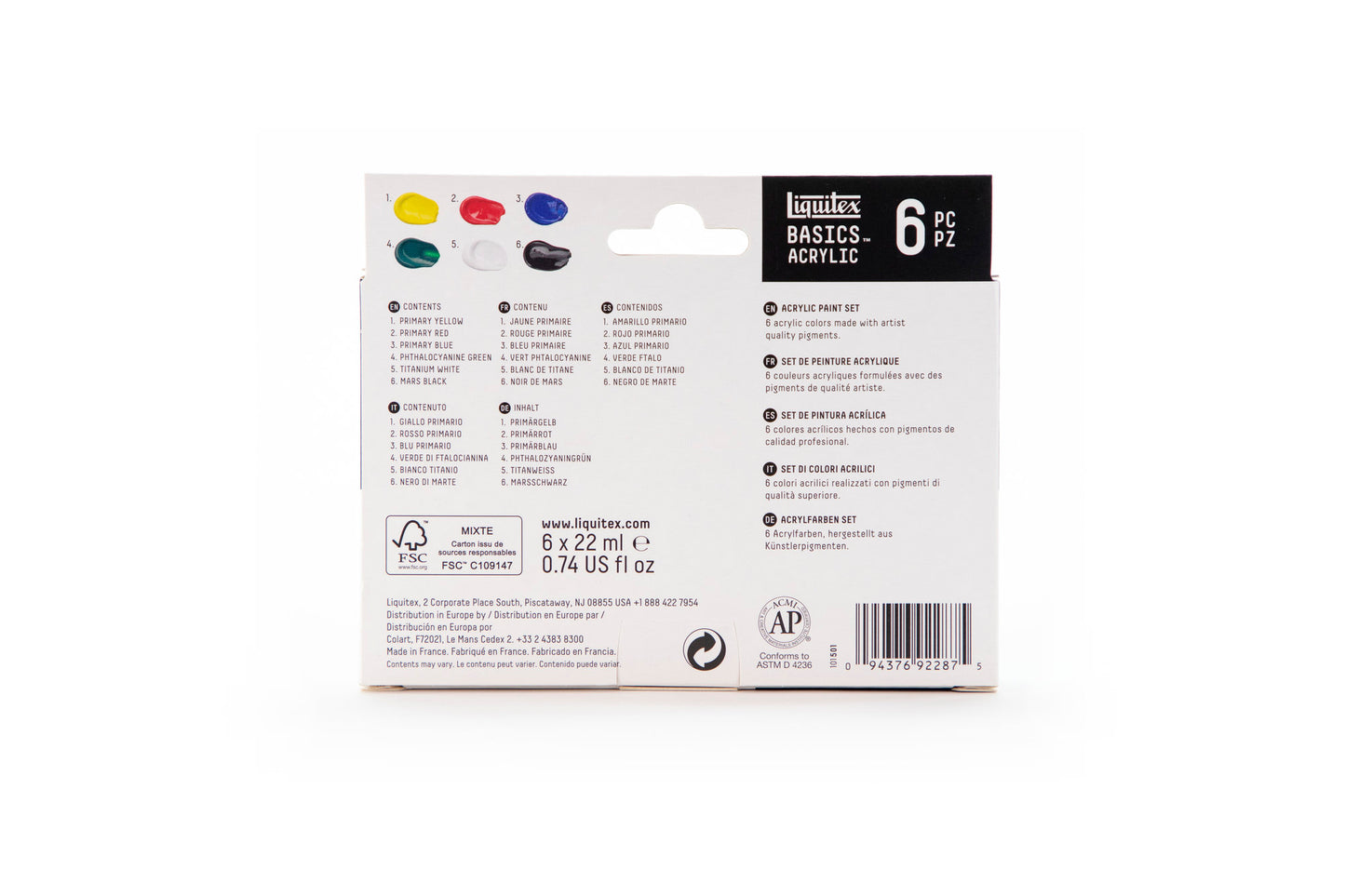 Basics Acrylic Primary Colours Set - 6x22ml