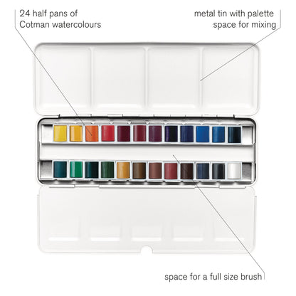 Cotman Watercolours Complete Travel Tin - 24 Half Pans