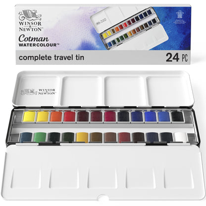 Cotman Watercolours Complete Travel Tin - 24 Half Pans