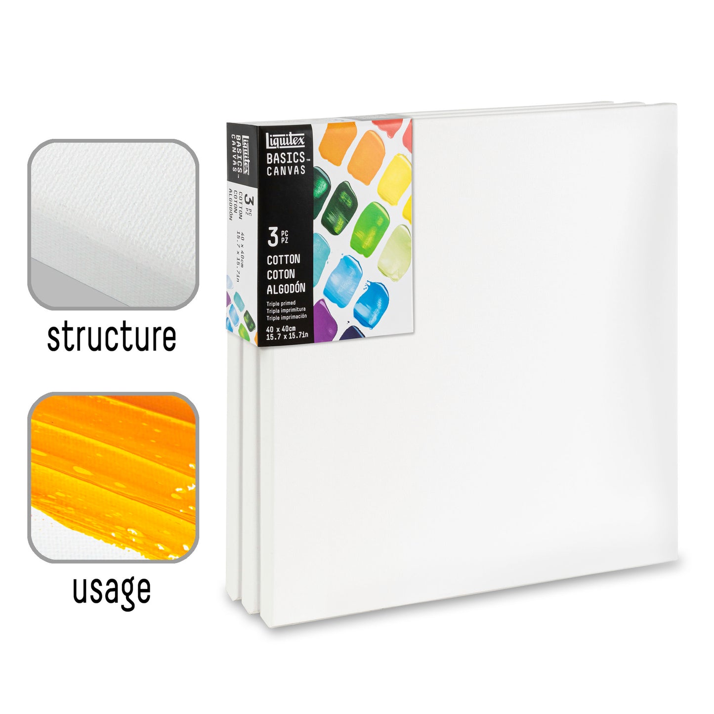 Liquitex Basics Set Of 3 Cotton Canvas 40x40cm