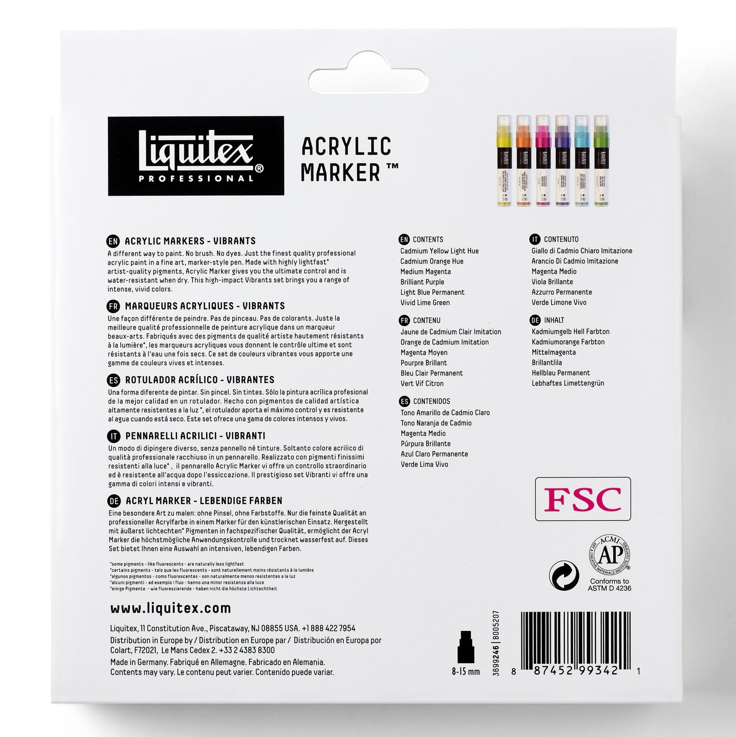 Acrylic Marker Set - 6x15mm - Vibrants