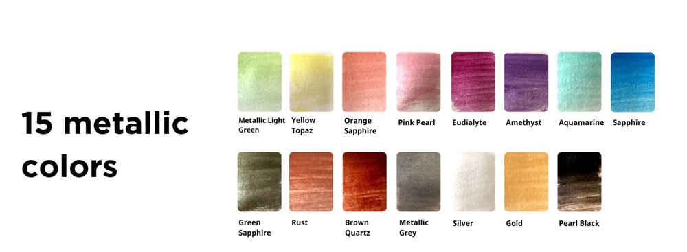 Viviva Watercolour Pan Set - 15 Metallic Colours